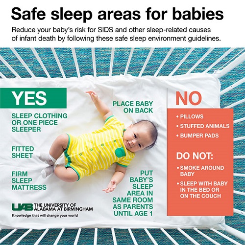  no pillows, no stuffed animals, no bumper pads, do not smoke around baby or sleep with baby in the bed or on the couch